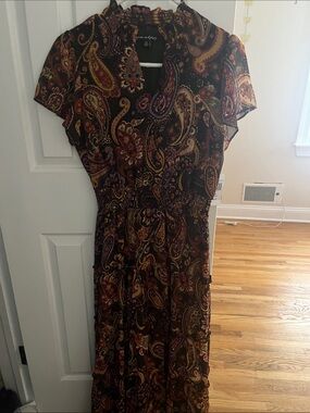 Paisley Print Short Sleeve Maxi Dress - Black/Multi